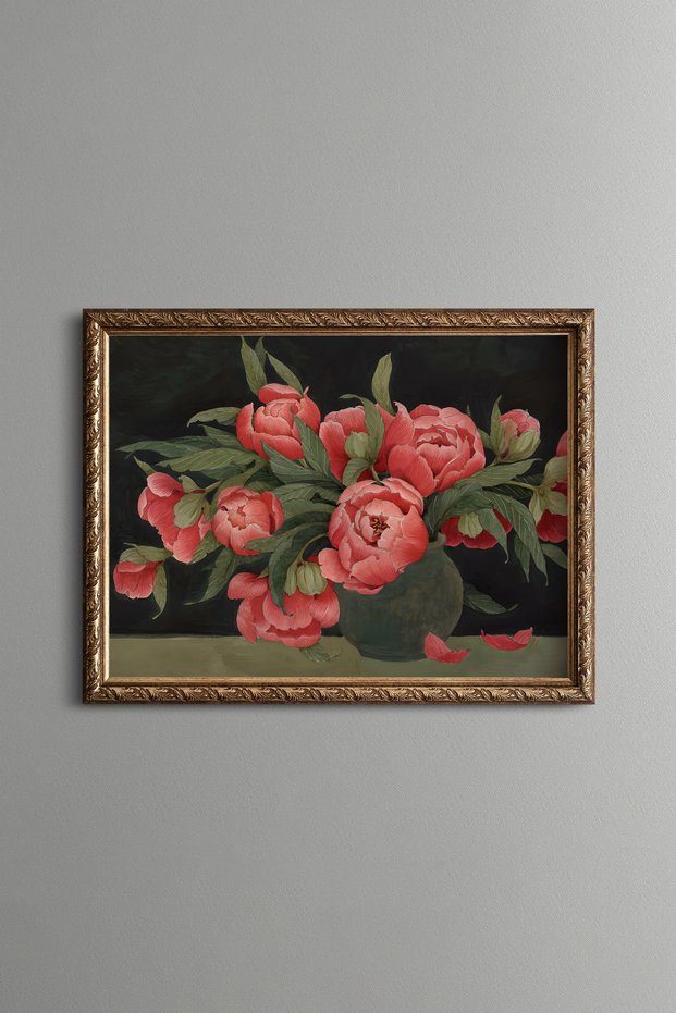 Red Roses - Vintage Patterned Painting - Slim Model