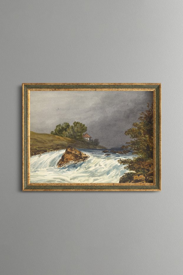 House by the River - Vintage Patterned Painting - Slim Model