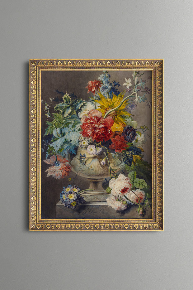 Flower Bouquet in Vase - Vintage Patterned Painting - Fine Model