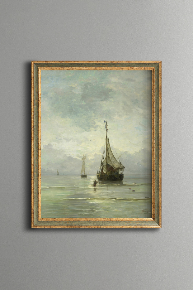 Sailing Ship in Fog - Vintage Patterned Painting - Slim Model