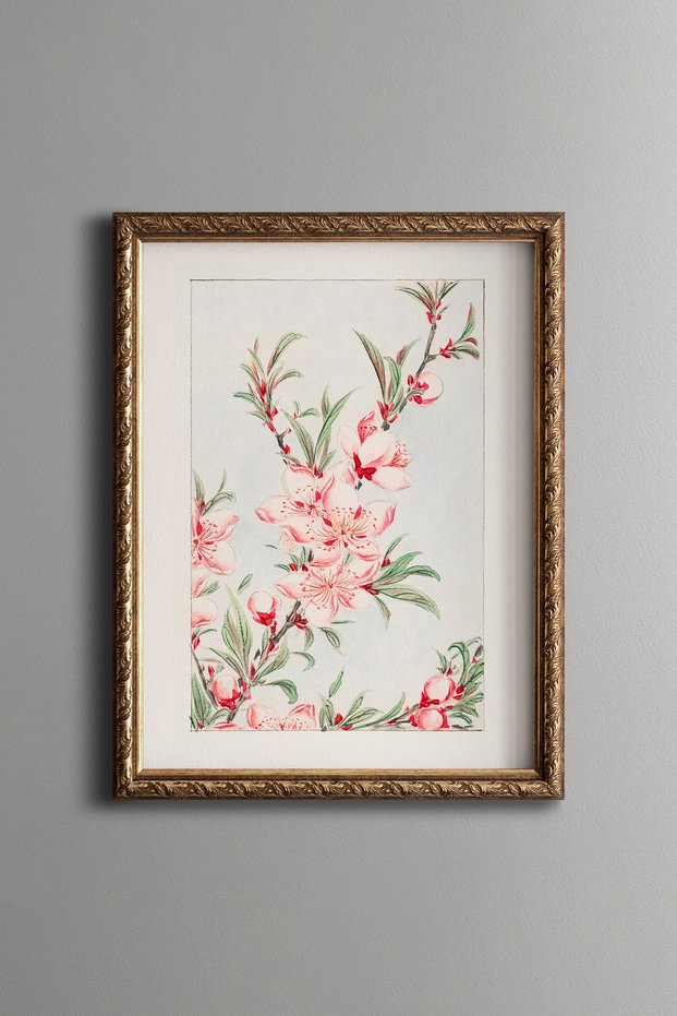 Pink Floral Branches - Vintage Patterned Painting - Slim Model