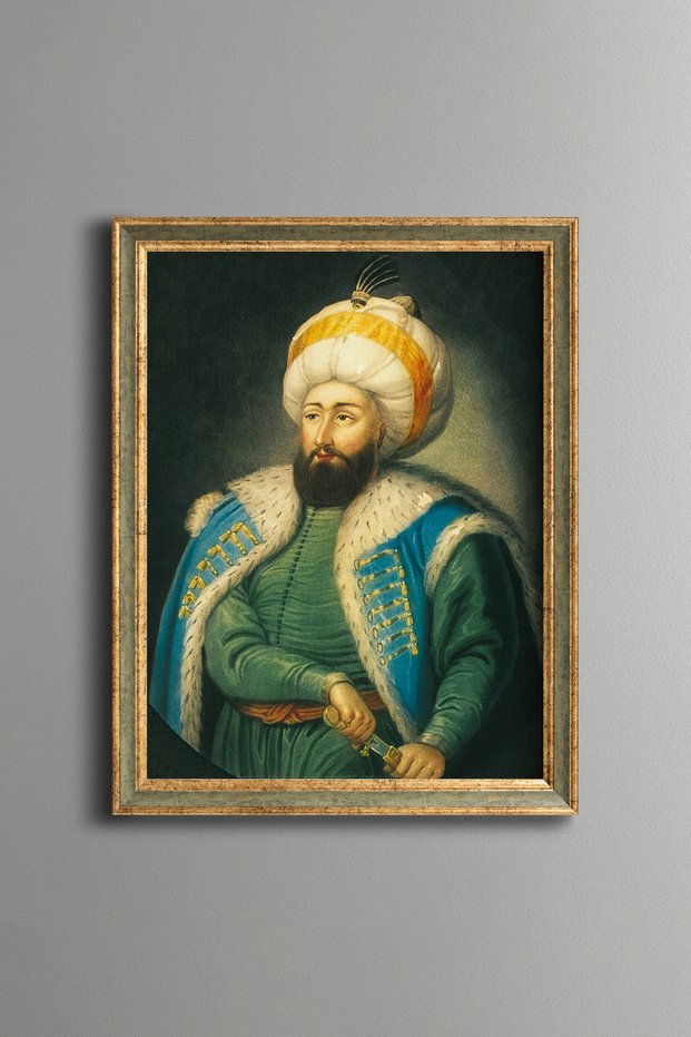 Portrait of Fatih Sultan Mehmet - Vintage Patterned Painting - Slim Model
