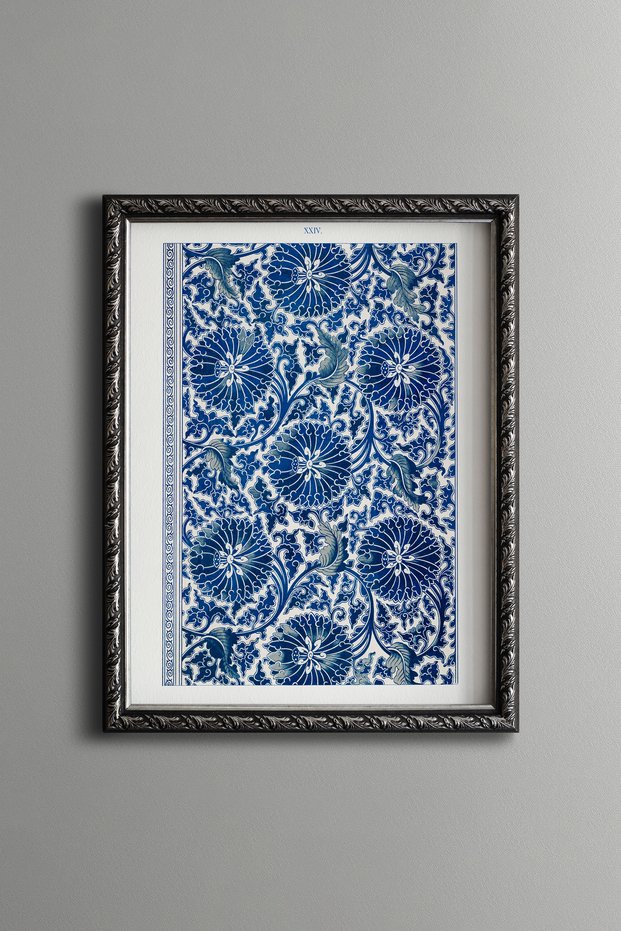 Blue Chinese Floral Pattern - Vintage Patterned Painting - Slim Model