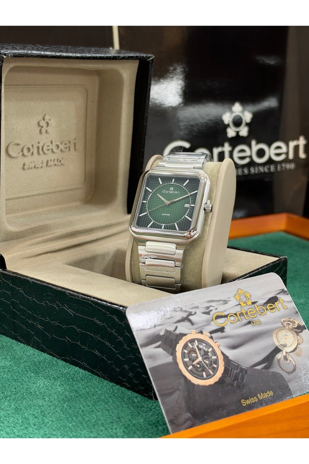 Men's Wristwatch, Square Case, Sapphire Crystal, Steel Strap, Slim Design.
