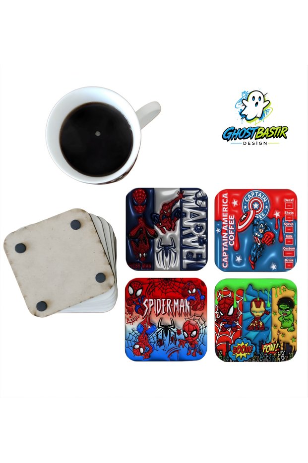 Superheroes Decorative Wooden Coaster Set 0191