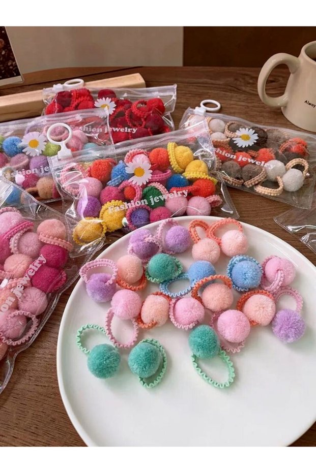 Baby Pom-Pom Elastic Bands, Pack of 10.