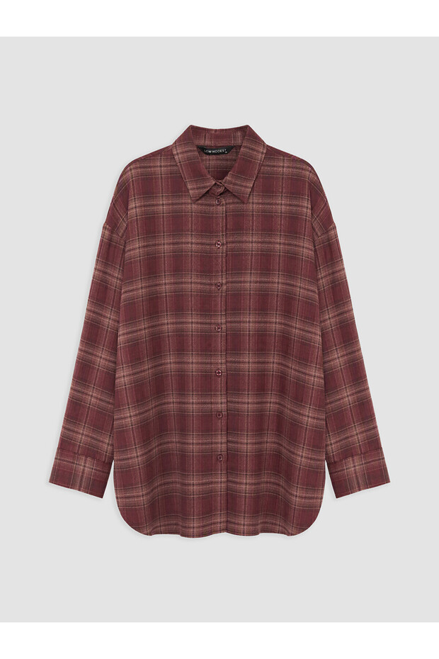 Vision New Season Burgundy Plaid Women's Shirt Tunic
