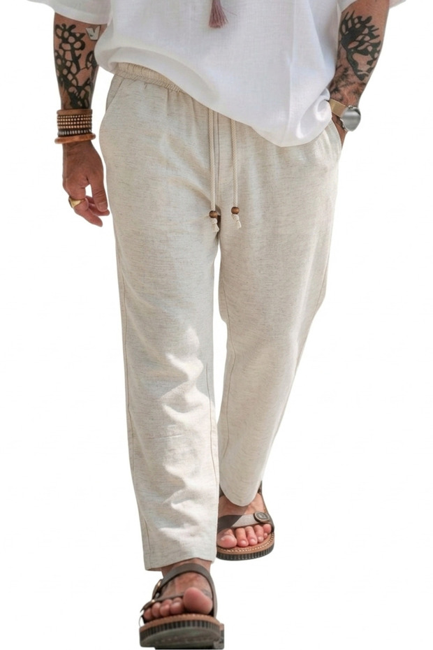 Cotton Viscose Blend Baggy Pants - Ecru