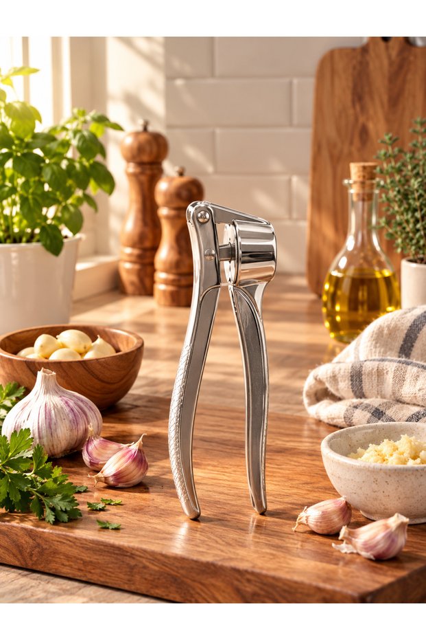Luxury Stainless Steel Garlic Crusher, Durable Metal Garlic Press (15 cm - 5 cm)