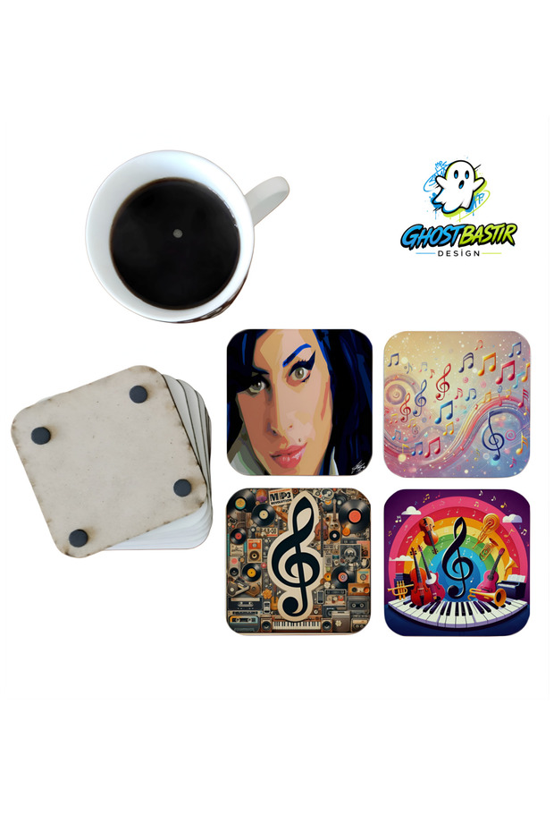 Amy Retro Music Decorative Wooden Coaster Set 0126