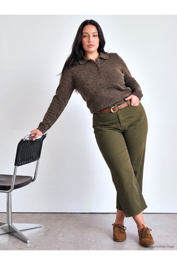 Peak New Season Khaki Plus Size Belted Culotte Jeans