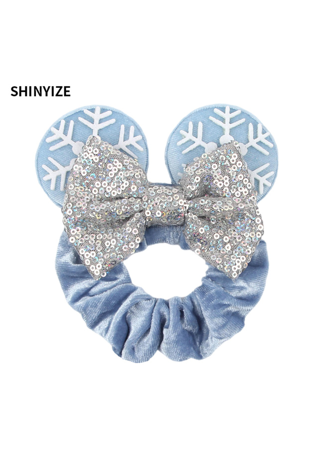 14 1pc New Chic Mickey Mouse Ears Hair Scrunchies Sequins 4" Bows Elastic Headband Women Velvet Girl