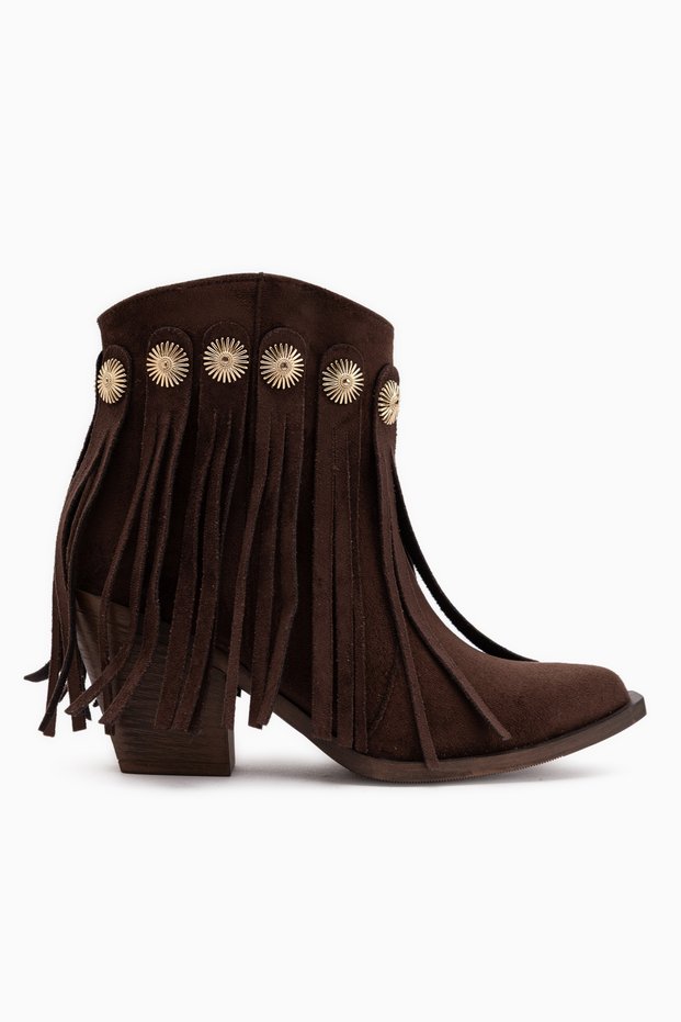 Rodeo Coffee Suede Tassel Thick-Heeled Women's Western Boots