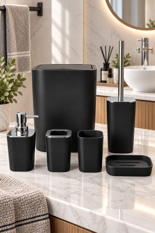 Velvet 6 Piece Bathroom Set Beige