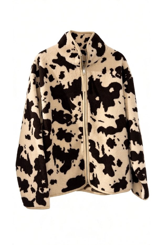 Bambi Patterned Fleece Zippered Teddy Sweatshirt Cardigan