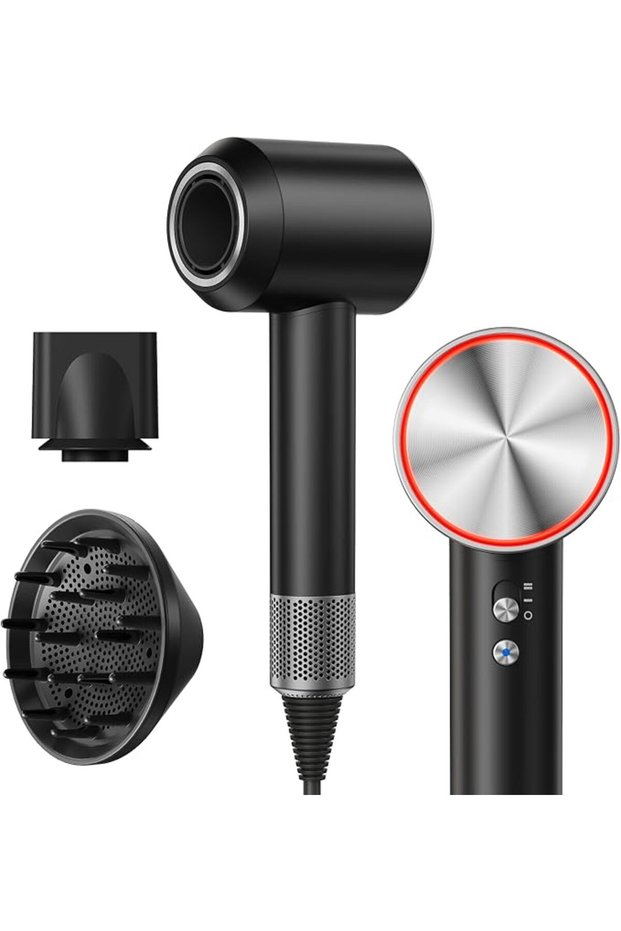 Pro Ionic Hair Dryer, High Speed Fast Drying, Diffuser & Nozzle(Black)