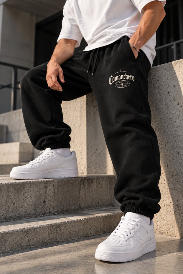 Unisex 2-Thread Global Star Printed Sweatpants with Elastic Cuffs.