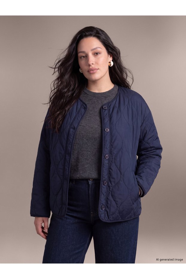 Peak New Season Navy Blue Quilted Women's Jacket with a Bicycle Collar.