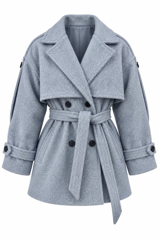 New Season Belted Double-Breasted Collar Midi Oversize Cashmere Coat