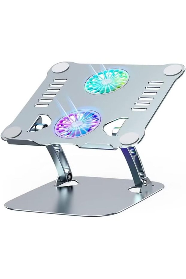 Laptop Stand with Dual RGB Cooling Fans, Adjustable Metal Alloy silver