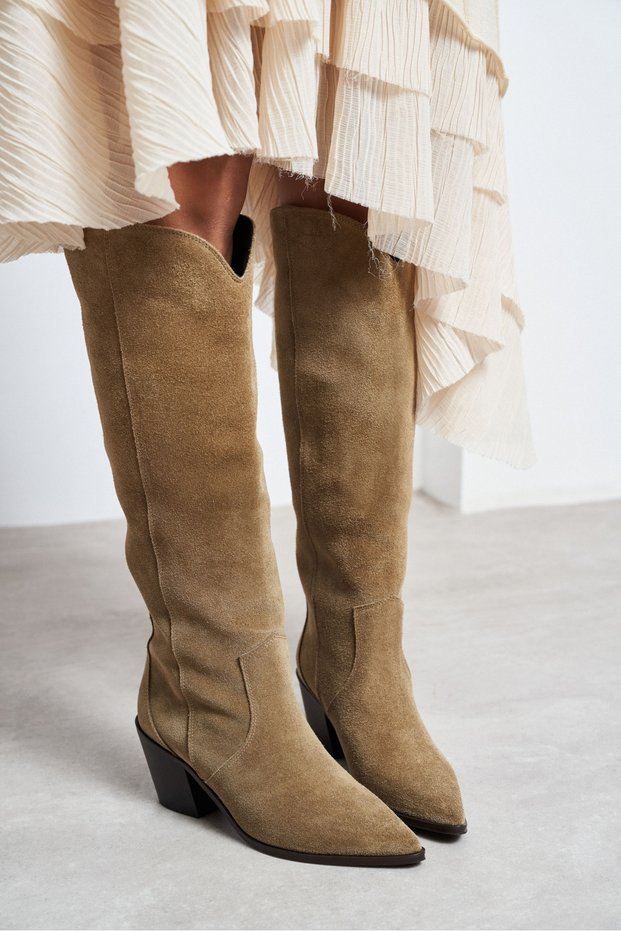 Menfis Rome Suede Pointed Toe Thick Heel Women's Dallas Boots