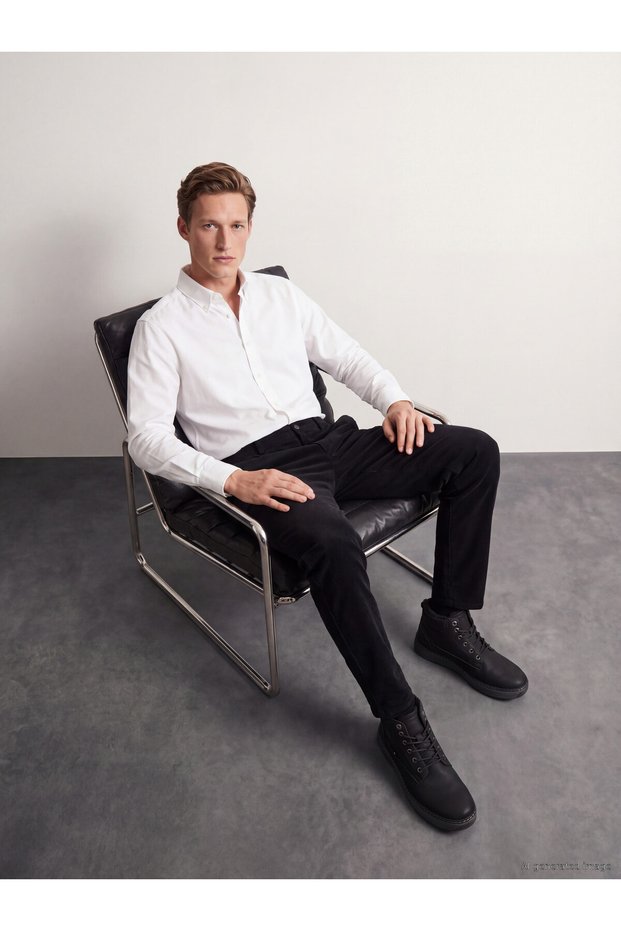 Peak New Season Navy Blue Textured Fabric Men's Trousers.