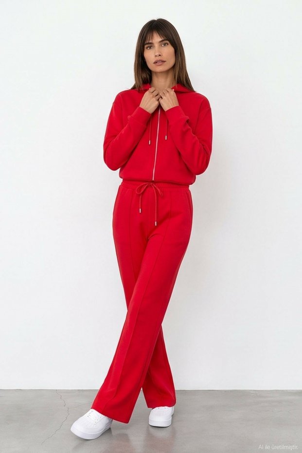 Women's Red Sweatpants with Lacing Detail