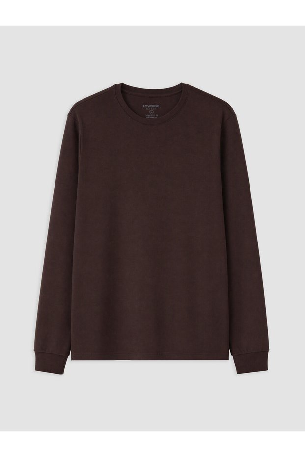 Peak New Season Brown Crew Neck Long Sleeve Men's T-Shirt
