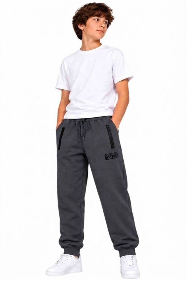 Boys' Distric High-Waisted Zippered Sweatpants, 9/16 Years Old.