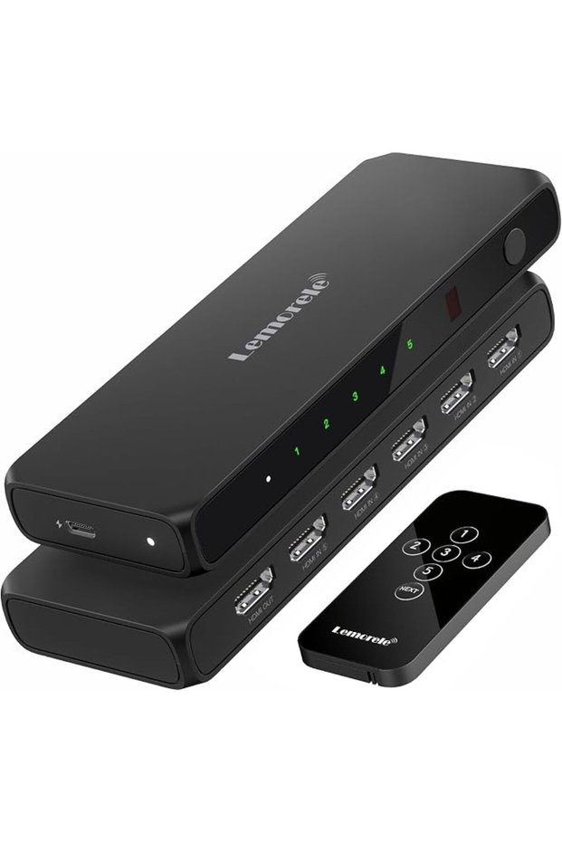 موزع HDMI، مفتاح HDMI، 5 مداخل و1 مخرج، مفتاح HDMI يدعم دقة 4K مع جهاز تحكم عن بعد (بطارية).