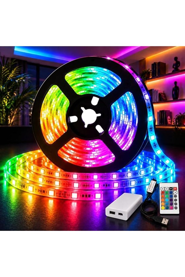 شريط إضاءة LED بطول 3 أمتار، شريط LED RGB قابل للتعتيم مع لاصق ذاتي وجهاز تحكم عن بعد