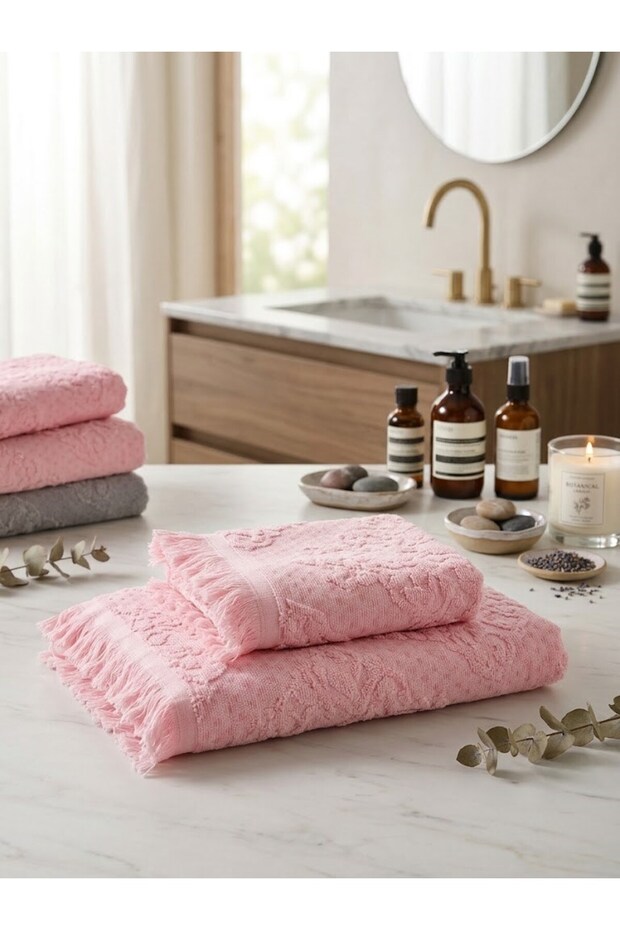 Delfino Beach Boy Bath Towel Set - (70X140 cm + 50X90 cm) - Pink.