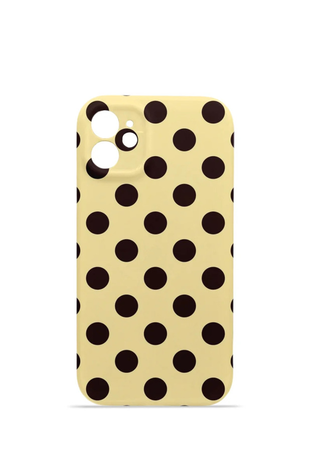 iPhone 12 Vorian Camera Protective Case, Cream Coffee Polka Dot Pattern.