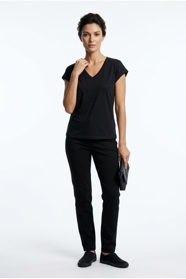 Women's Black V-Neck Short Sleeve T-Shirt