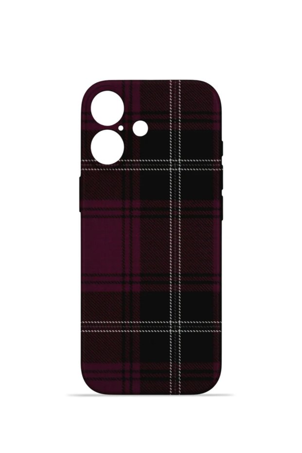 iPhone 16 Plus Vorian Camera Protective Case, Plum Black Plaid.