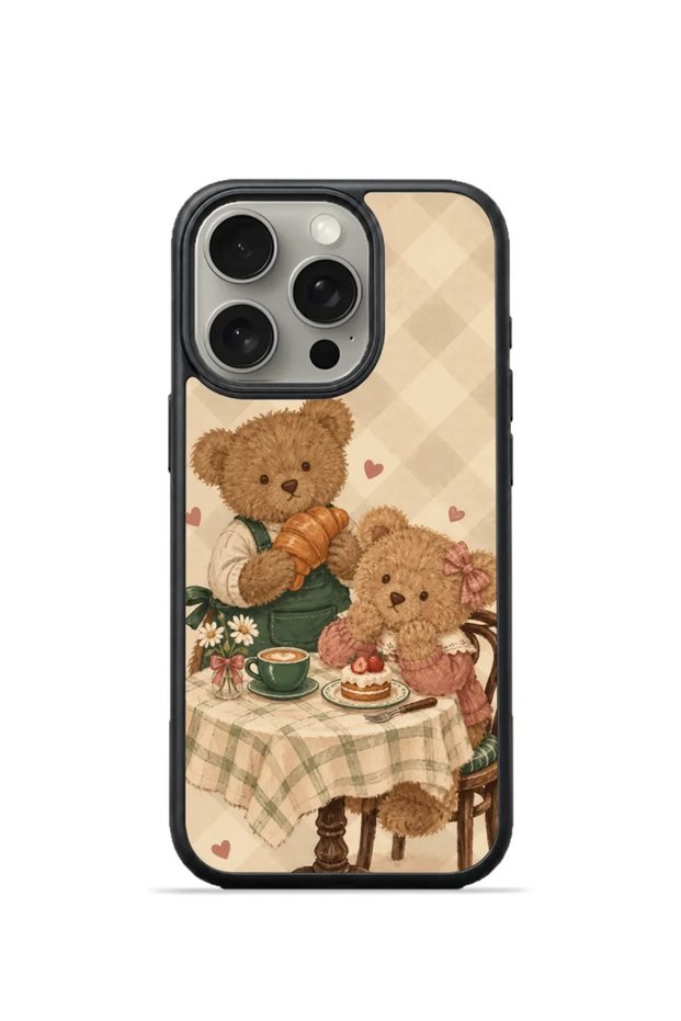 iPhone 16 Pro Max Vorian Black Hole Case, Featuring Two Teddy Bears Drinking Coffee.