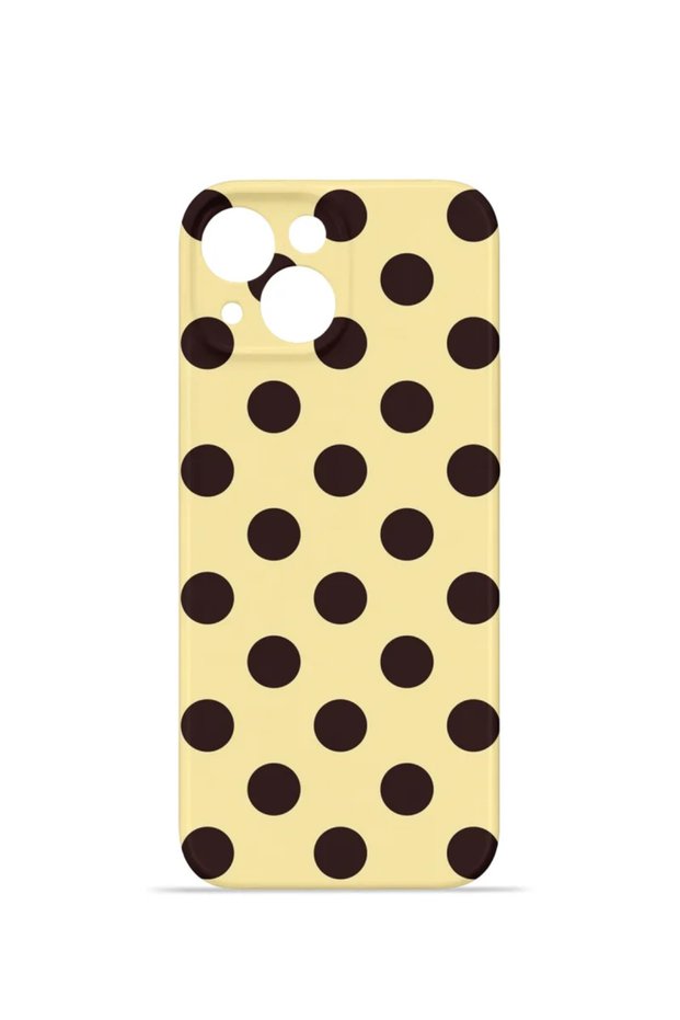 iPhone 13 Vorian Camera Protective Case, Cream Coffee Polka Dot Design.