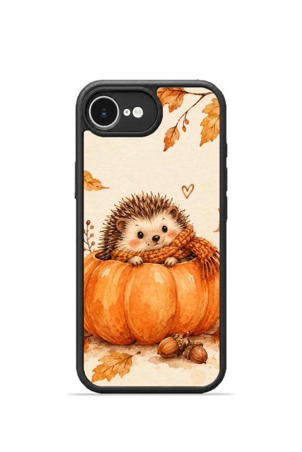 iPhone 16E Vorian Black Hole Case, Pumpkin with Hedgehog.