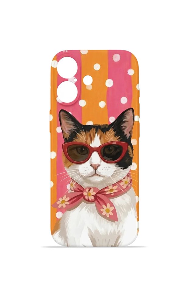 iPhone 16 Vorian Mika Camera Protective Case, Orange, Retro Cat Design.