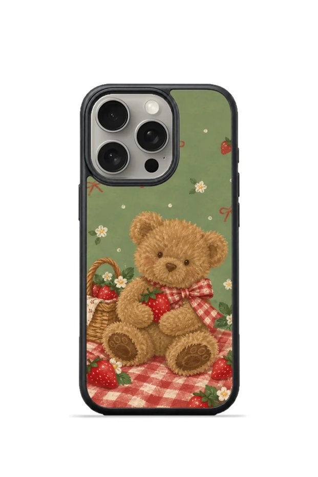 iPhone 16 Pro Max Vorian Black Hole Case, Featuring a Picnic Bear Design on a Green Background.