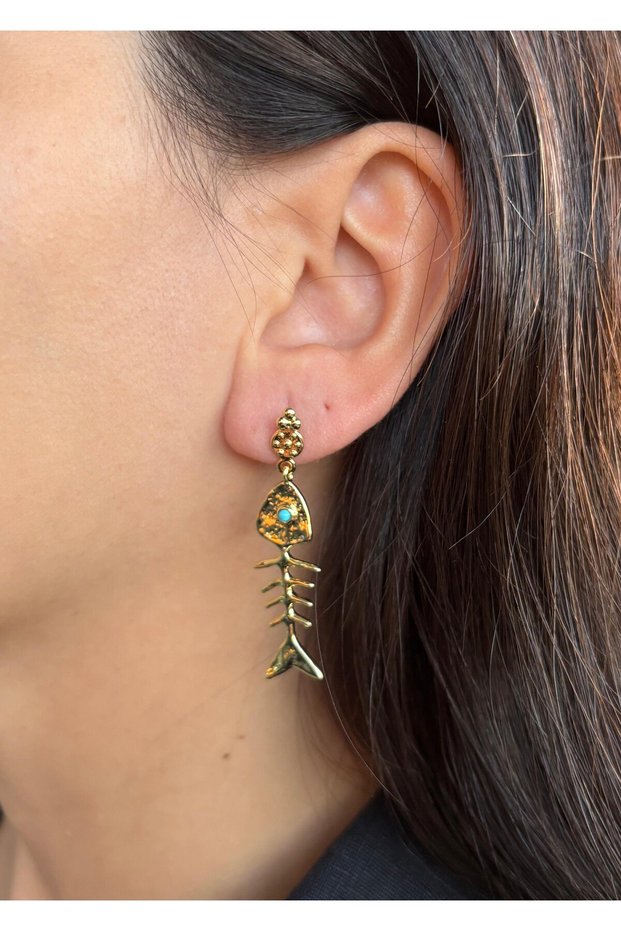 Fishbone Gold Earrings
