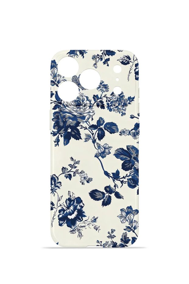 iPhone 18 Pro Vorian Mika Camera Protective Case, Blue Porcelain Rose.