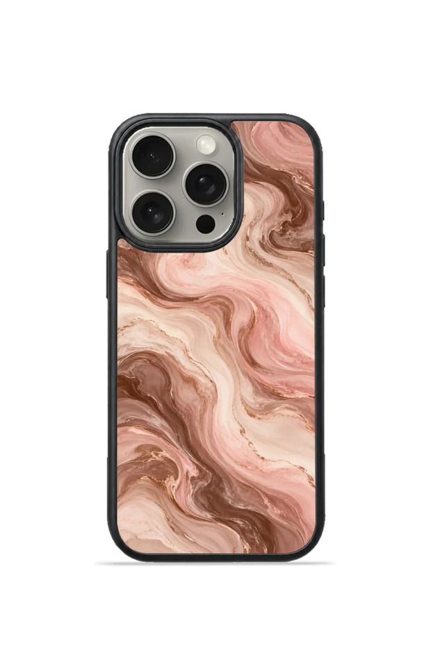 iPhone 16 Pro Vorian Black Hole Case, Pink Coffee Marble Wave Design.
