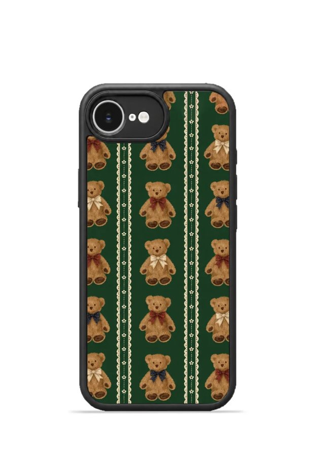 iPhone 16E Vorian Black Hole Case, Green Striped Teddy Bear Collection.