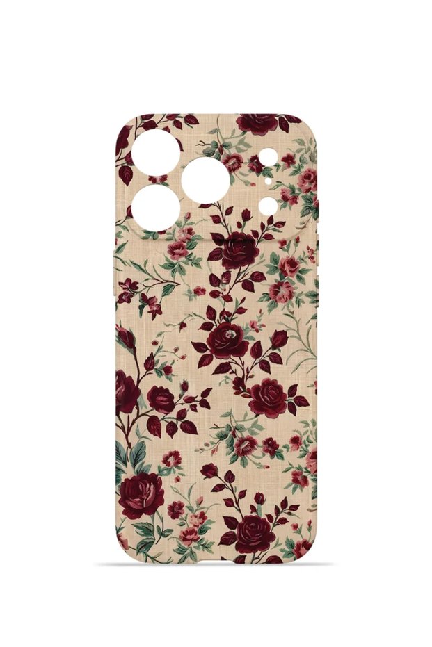 iPhone 17 Pro Max Vorian Camera-Protected Case, Burgundy Botanical Design.