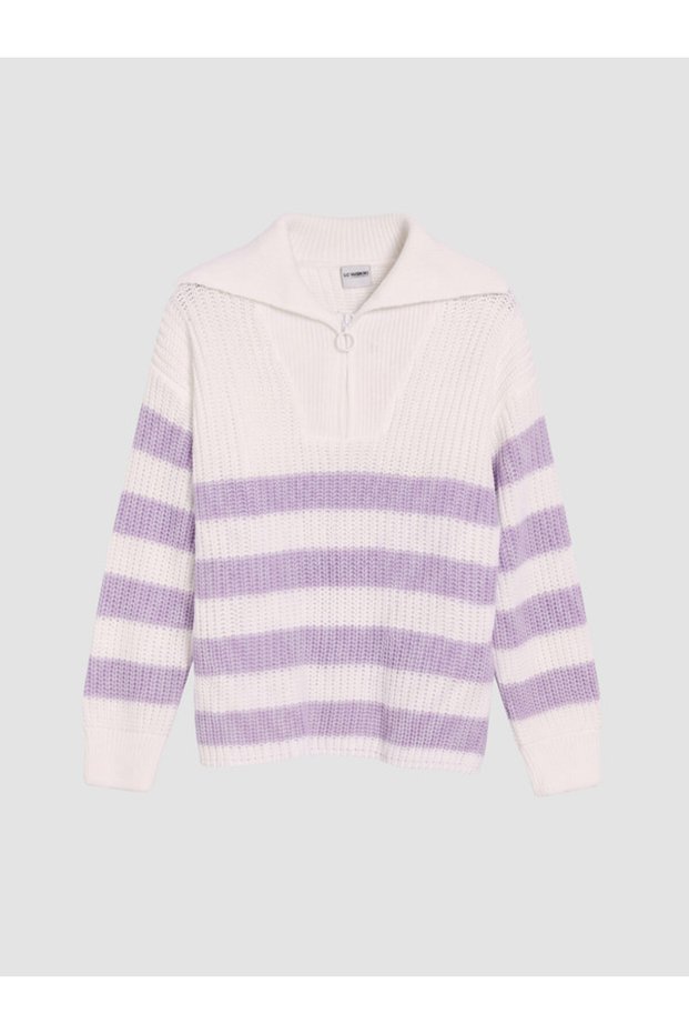 Rmz Clothing Difference: Zippered, Turn-Down Collar Knit Sweater for Girls.