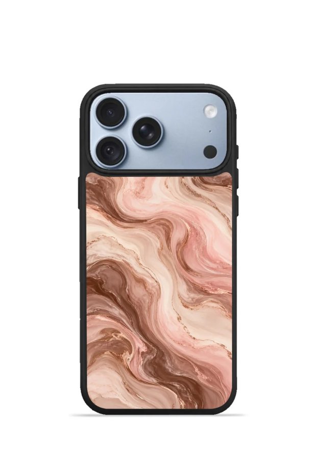 iPhone 18 Pro Vorian Black Hole Case, Pink Coffee Marble Wave Design.