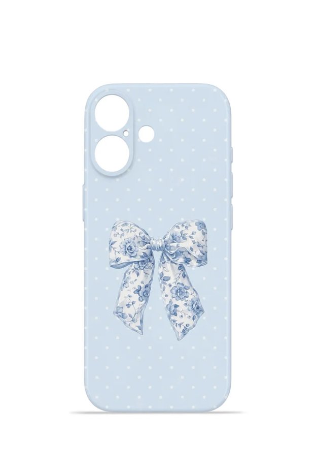 iPhone 16 Vorian Mika Camera Protective Case, Blue Toile Bow Design.