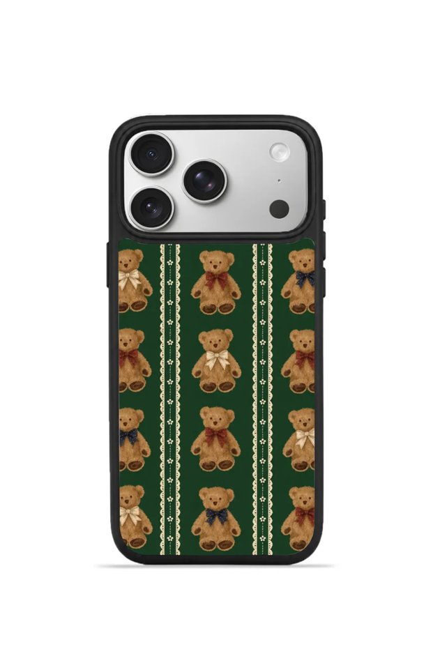 iPhone 17 Pro Max Vorian Black Hole Case, Green Striped Teddy Bear Collection.