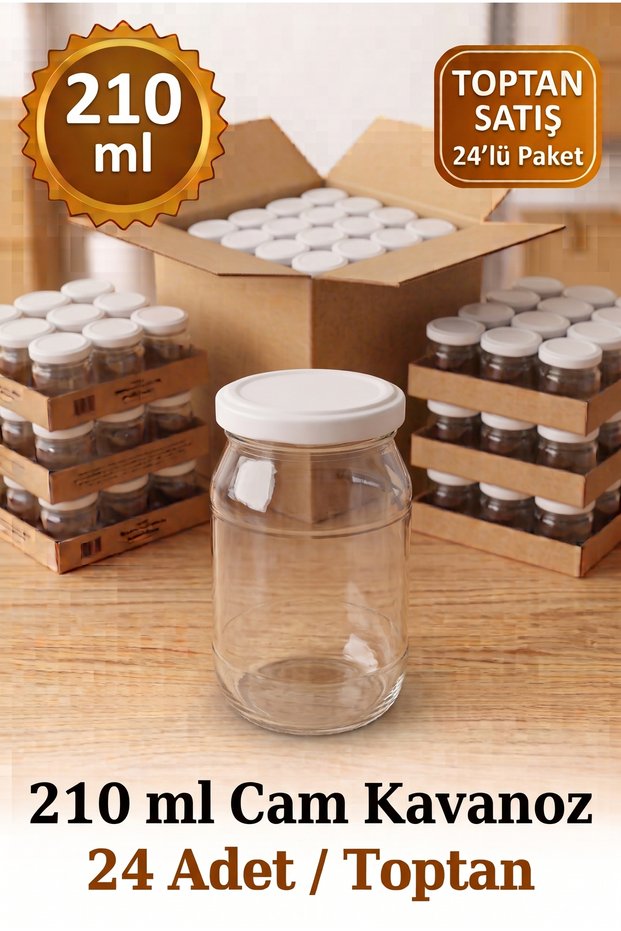 24-Piece Wholesale Multi-Purpose 210 Cc Metal-Lidded Glass Jars for Hacamat, Canning, Jam, Honey, Sauce, and Spices, Baby Food Jar Set, 210 Ml.